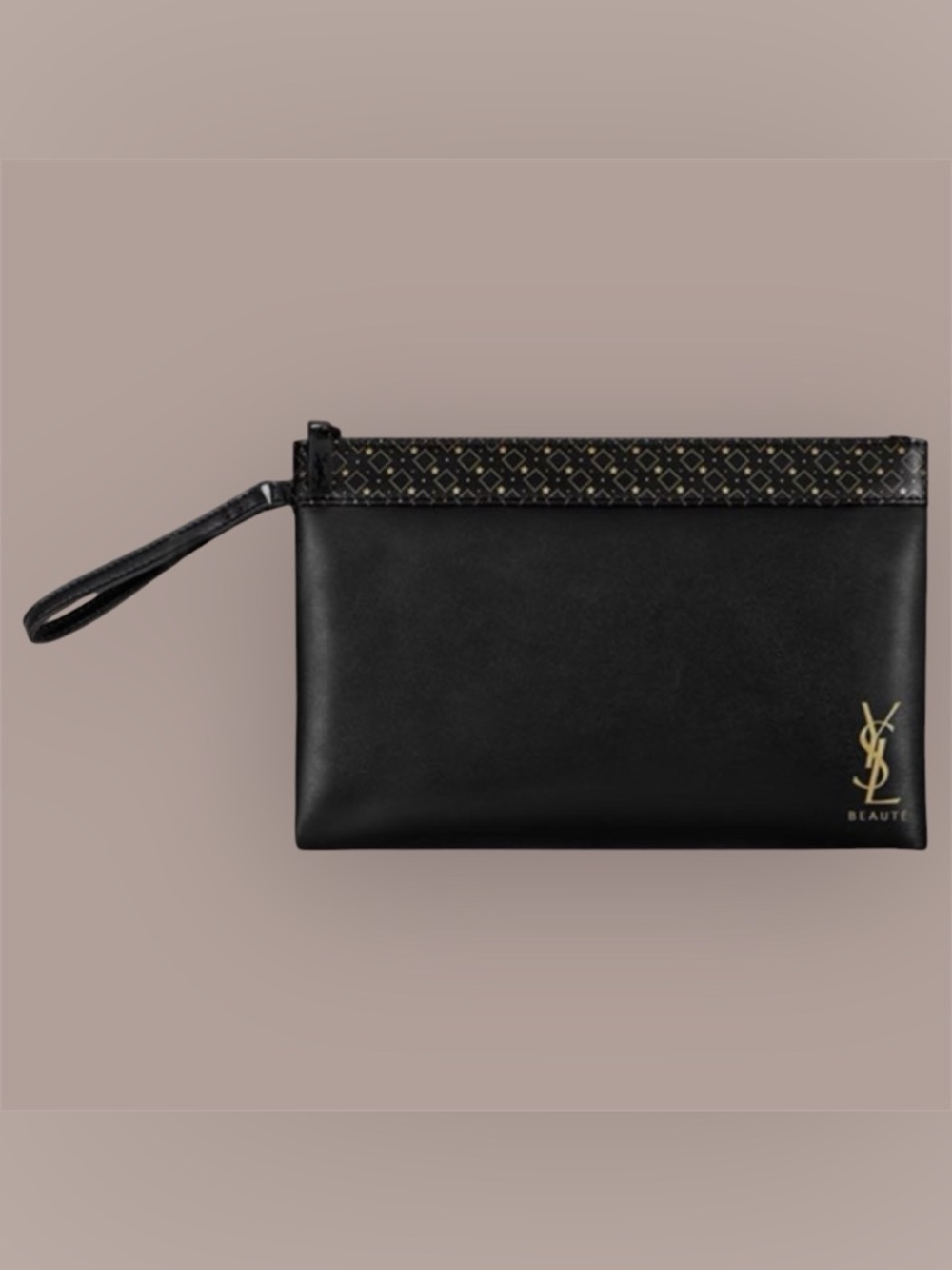 Black Faux-Leather YSL (Yves Saint Laurent) Beauty Cosmetic-Makeup Wristlet Bag
